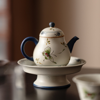 Set de ceai Kung Fu în stil antic, cu design roz de orhidee-fluture, include gaiwan, cești de ceai și ceainic ceramic — set complet pentru camera de ceai premium