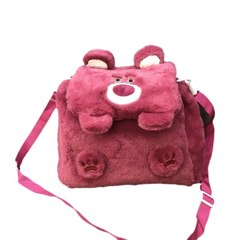 Torba od pliša u obliku medvjeda s preklopnim poklopom, crossbody remen, školska torba za žene i djecu