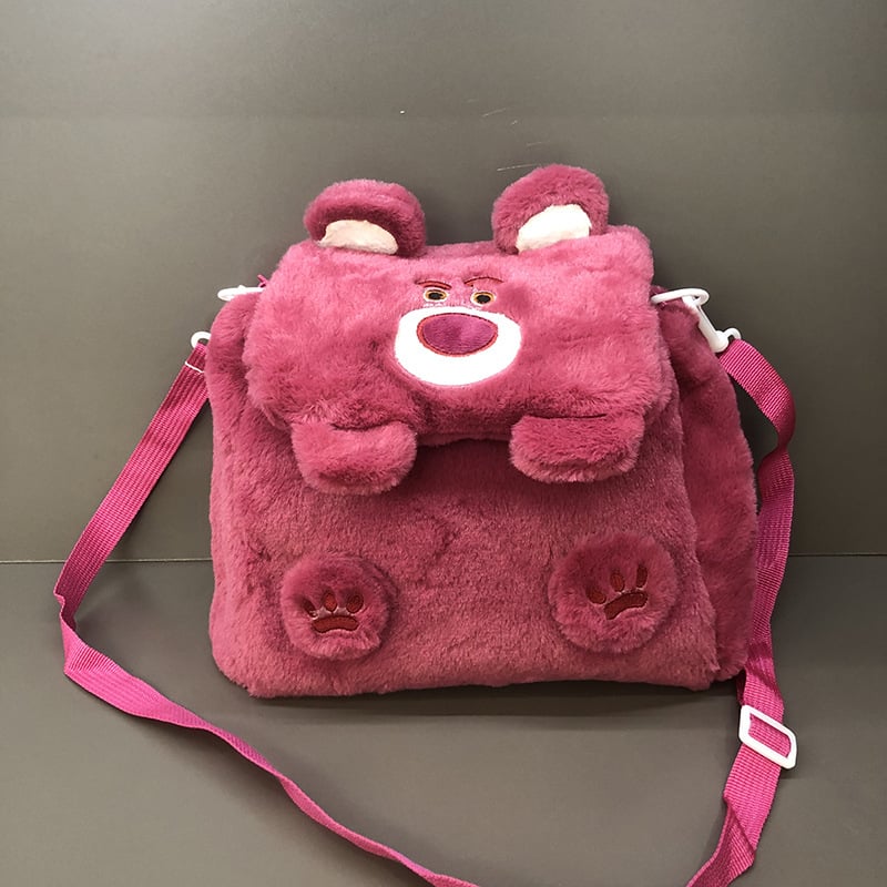 Torba od pliša u obliku medvjeda s preklopnim poklopom, crossbody remen, školska torba za žene i djecu
