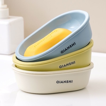 Recipient oval dublu pentru săpun cu drenaj, culoare simplă, pentru baie și cămin studențesc