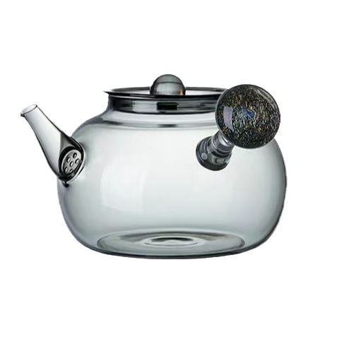Ceainic din sticlă borosilicat cu mâner lateral, pentru uz casnic, infuzare ceai pe plită, design cer înstelat, sticlă îngroșată