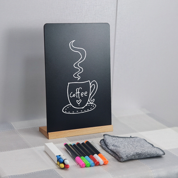 Tablă mică pictată manual cu bază din fag, meniu cafea și ceai cu lapte, cu două fețe, model 107-2, tejghea