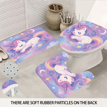 Cortină de duș din poliester, cu unicorn personalizat, imprimare 3D, fără găuri, set de patru piese