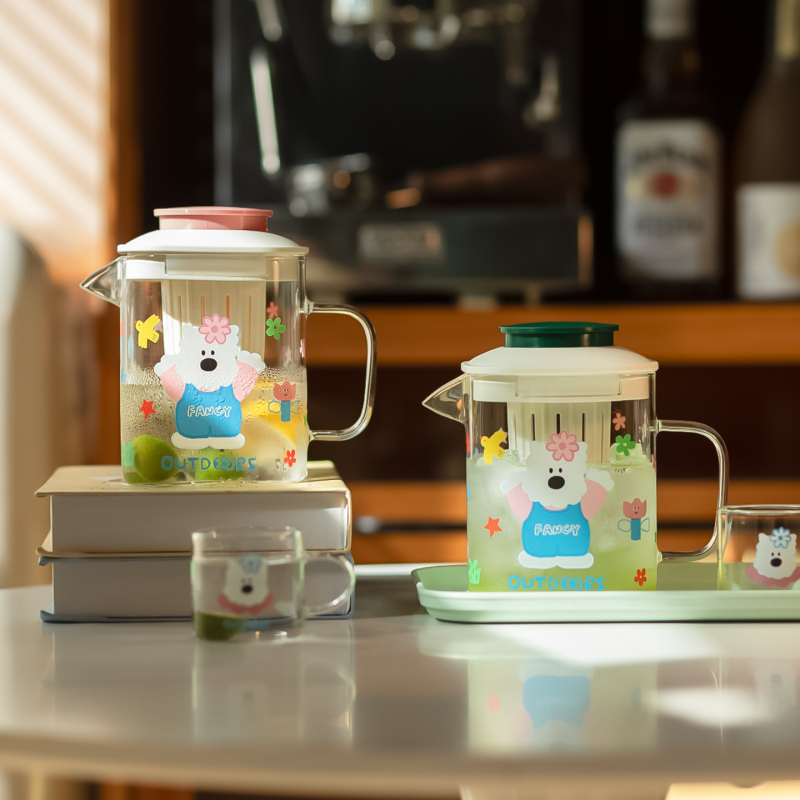 Sticlă de apă rece din borosilicat, capac, mare capacitate, rezistentă la temperaturi înalte, model nou de vară, cu separare ceai-apă și mâner.