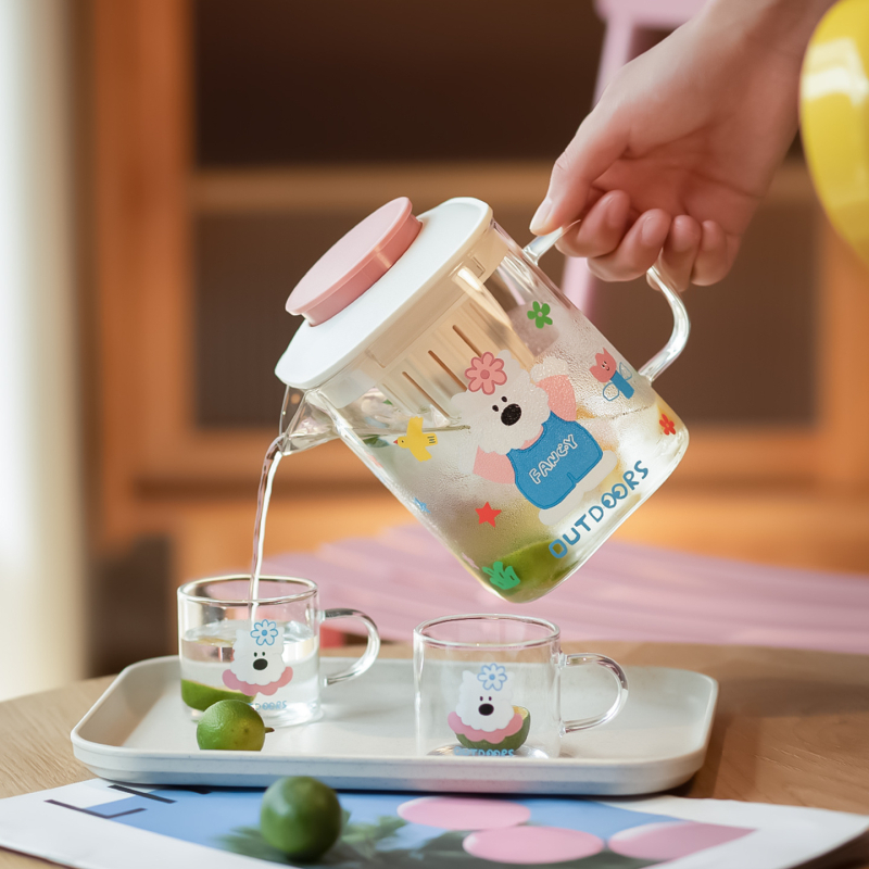 Sticlă de apă rece din borosilicat, capac, mare capacitate, rezistentă la temperaturi înalte, model nou de vară, cu separare ceai-apă și mâner.