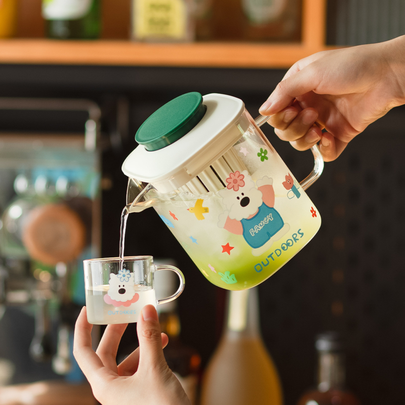 Sticlă de apă rece din borosilicat, capac, mare capacitate, rezistentă la temperaturi înalte, model nou de vară, cu separare ceai-apă și mâner.
