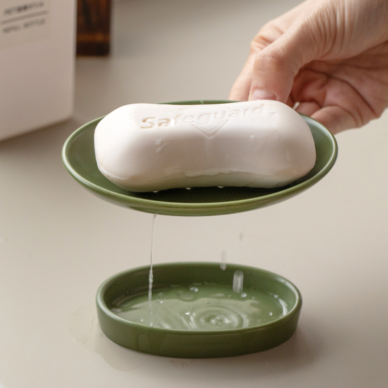 Suport ceramic pentru săpun, cu drenaj, dublu nivel, pentru uz casnic, baie — raft de depozitare