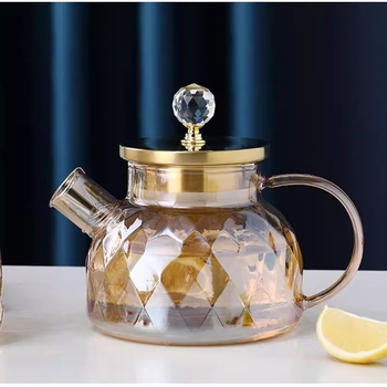 Ceainic din sticlă borosilicată ambră pentru apă rece, rezistent la temperaturi ridicate, capacitate mare, stil nordic, textură ciocănită