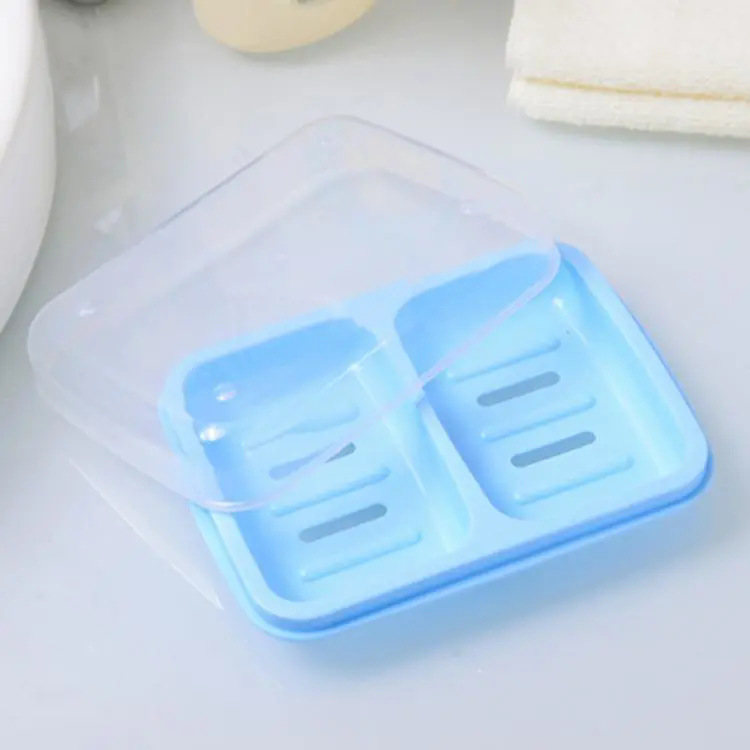 Săpunier cu capac și două compartimente, din plastic, pentru baie, potrivit pentru cămine studențești
