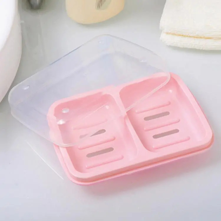 Săpunier cu capac și două compartimente, din plastic, pentru baie, potrivit pentru cămine studențești