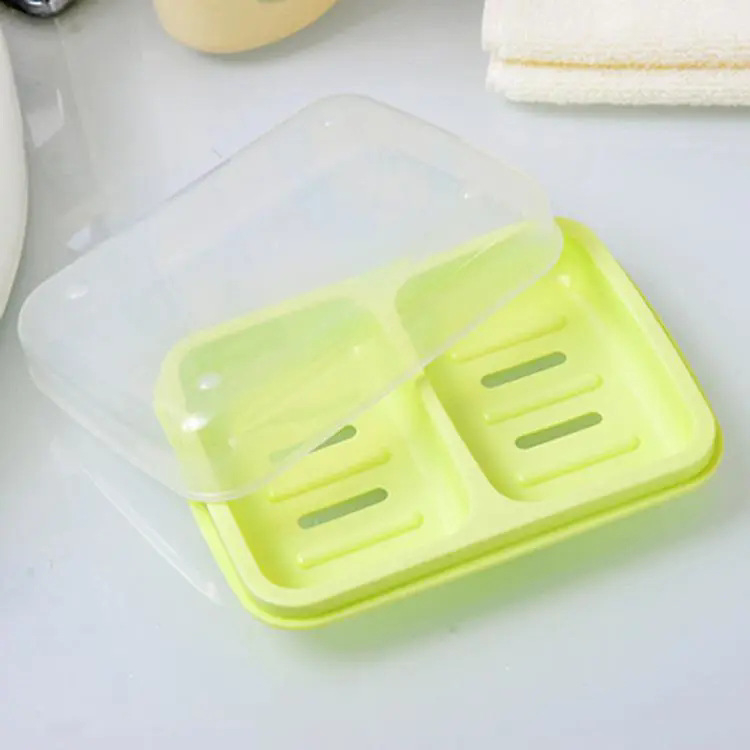 Săpunier cu capac și două compartimente, din plastic, pentru baie, potrivit pentru cămine studențești