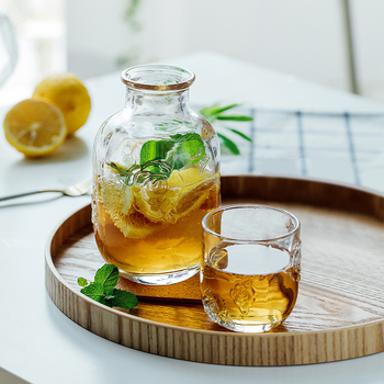 Ceainic de apă din sticlă în stil American Retro, ceainic în formă de floare cu relief, ceainic pentru noptieră cu relief, set de pahare din sticlă groasă, pahare de vin galben