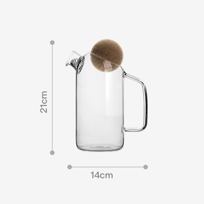 Carafă de apă din sticlă borosilicat transparentă, dop rotund din plută, capacitate mare, mai multe dimensiuni, design minimalist modern pentru uz casnic și întâmpinarea oaspeților.