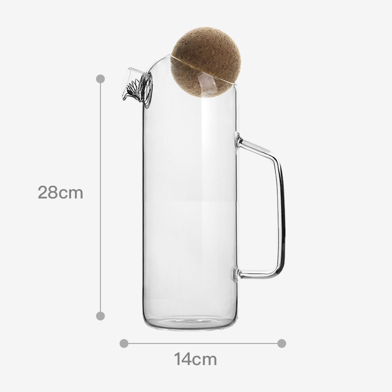 Carafă de apă din sticlă borosilicat transparentă, dop rotund din plută, capacitate mare, mai multe dimensiuni, design minimalist modern pentru uz casnic și întâmpinarea oaspeților.