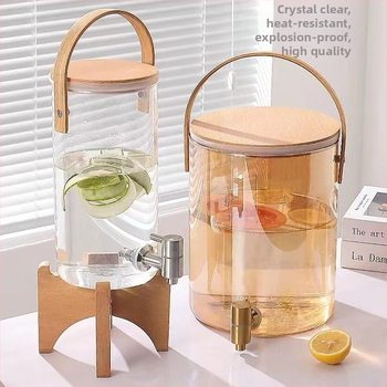Dispenser din sticlă pentru apă rece cu robinet, pentru sucuri și băuturi – rezistent la temperaturi înalte, anti-explozie, elegant pentru casă și restaurant