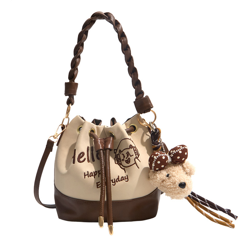 Nova ženska torba bucket s pletenom ručkom, crossbody remen, PU materijal, svakodnevni casual stil