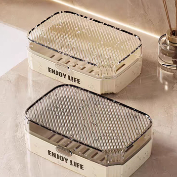 Cutie de săpun cu dungi, în stil nordic, capac transparent, pentru baie