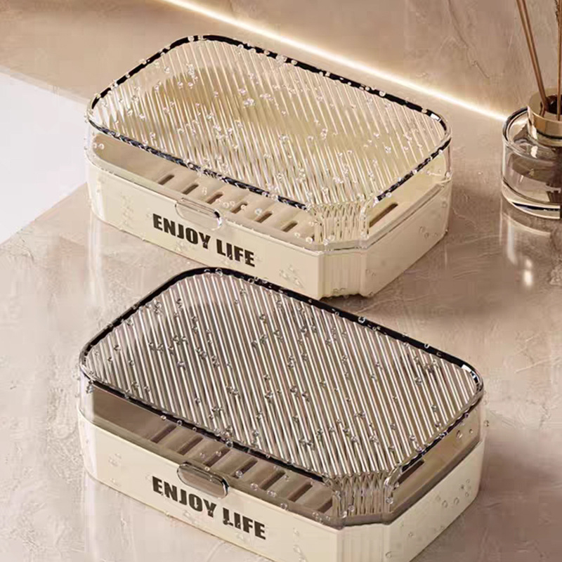 Cutie de săpun cu dungi, în stil nordic, capac transparent, pentru baie