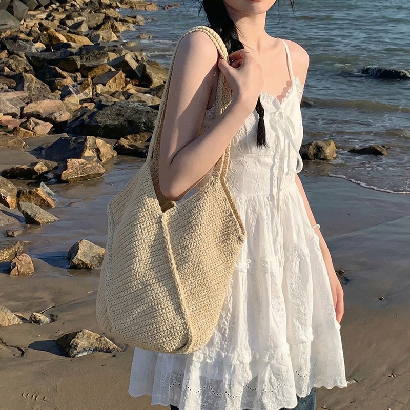Nova pletena torba za ramena i za ruku, etničkog stila, crossbody torba od pletene trave, velika kapaciteta za plažu