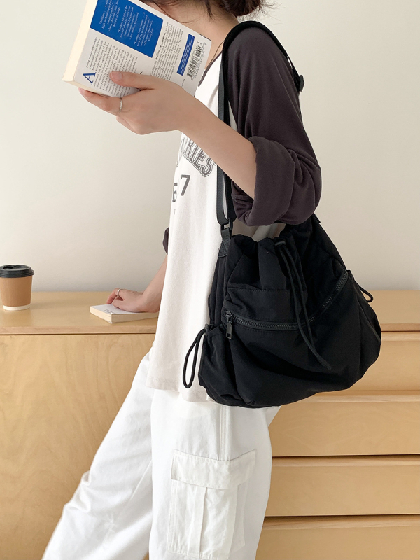 Ženska bucket torba sa šnurenjem, japanskog stila, proljeće/ljeto, velika kapaciteta, casual, nišni dizajn, svestrana