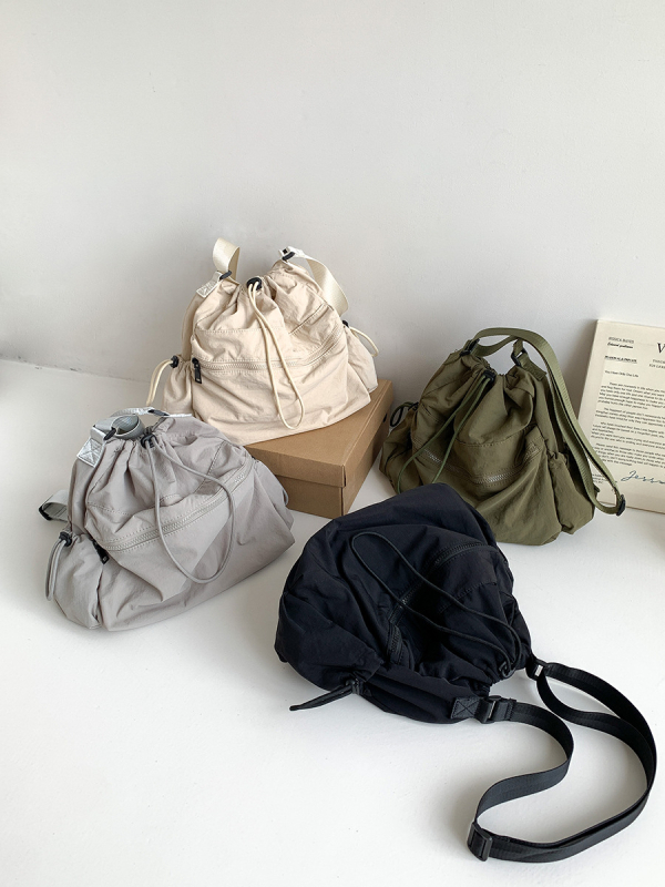 Ženska bucket torba sa šnurenjem, japanskog stila, proljeće/ljeto, velika kapaciteta, casual, nišni dizajn, svestrana