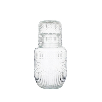 Set de ceainic și ceașcă din sticlă cu relief retro – set elegant pentru sucuri, ceai cu flori și băuturi reci