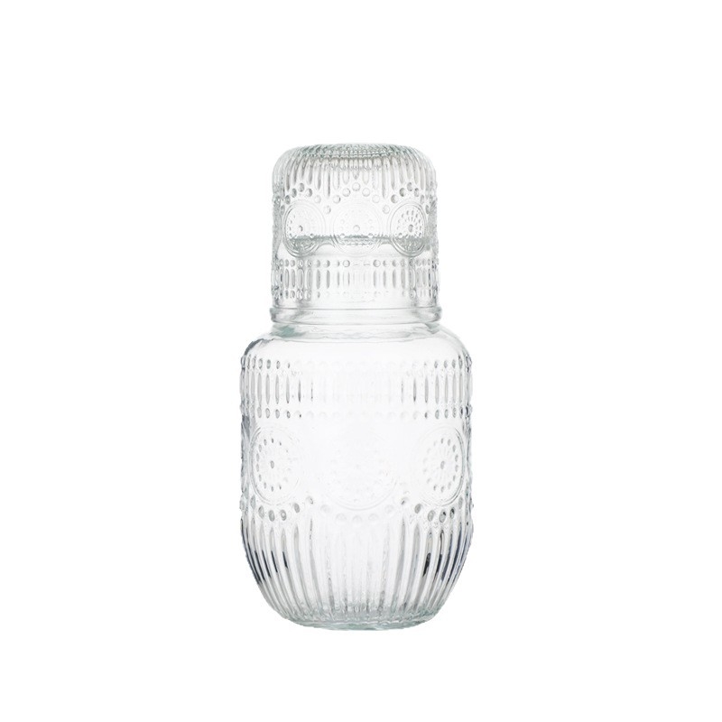 Set de ceainic și ceașcă din sticlă cu relief retro – set elegant pentru sucuri, ceai cu flori și băuturi reci