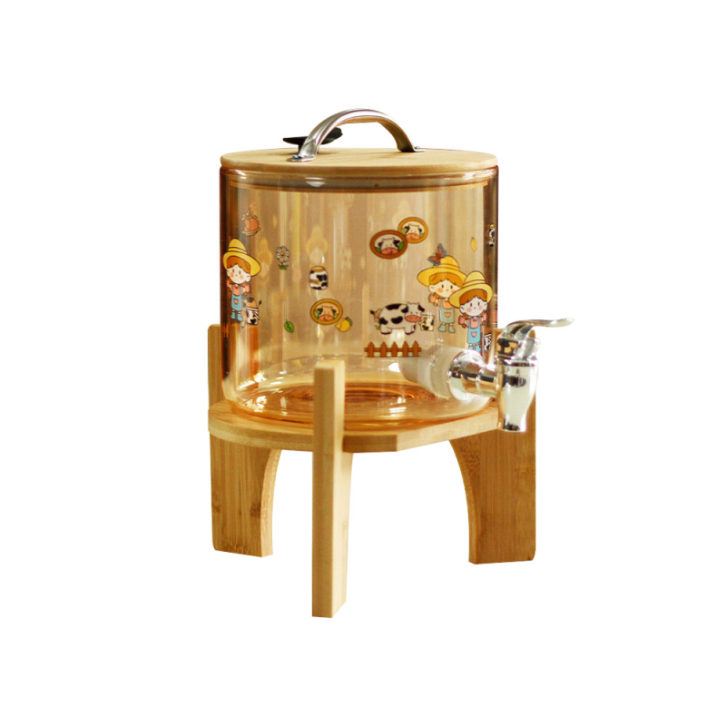Gheață cu cadru din lemn, obiecte din borosilicat rezistente la temperaturi înalte, set de pahare electroplacate, cană pentru apă rece cu robinet, frigider în formă de urs pentru infuzare rece