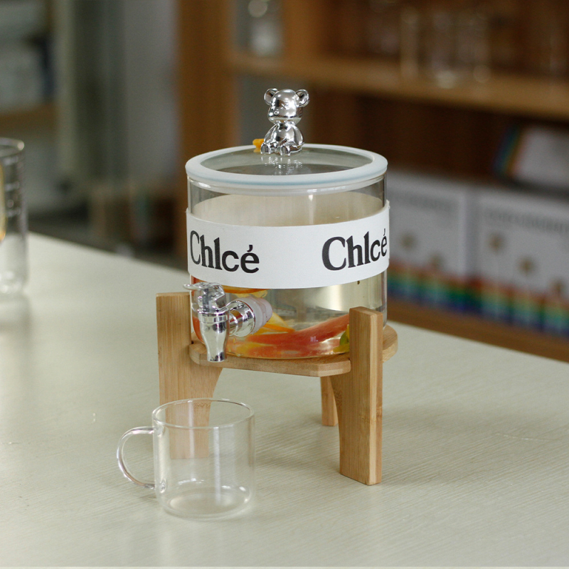 Gheață cu cadru din lemn, obiecte din borosilicat rezistente la temperaturi înalte, set de pahare electroplacate, cană pentru apă rece cu robinet, frigider în formă de urs pentru infuzare rece