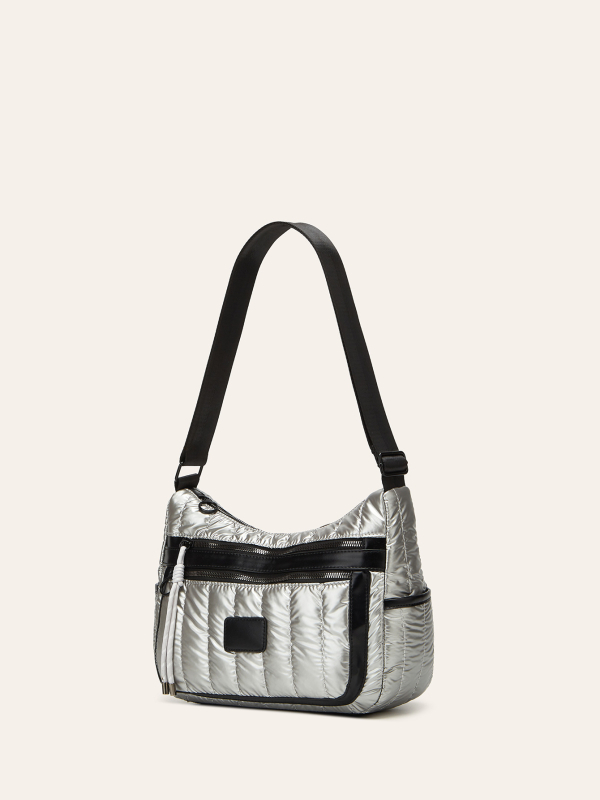 Ženska nylon messenger torba, jednofarbna, velika kapaciteta, minimalistički stil, materijal od prešivane jakne s perjem