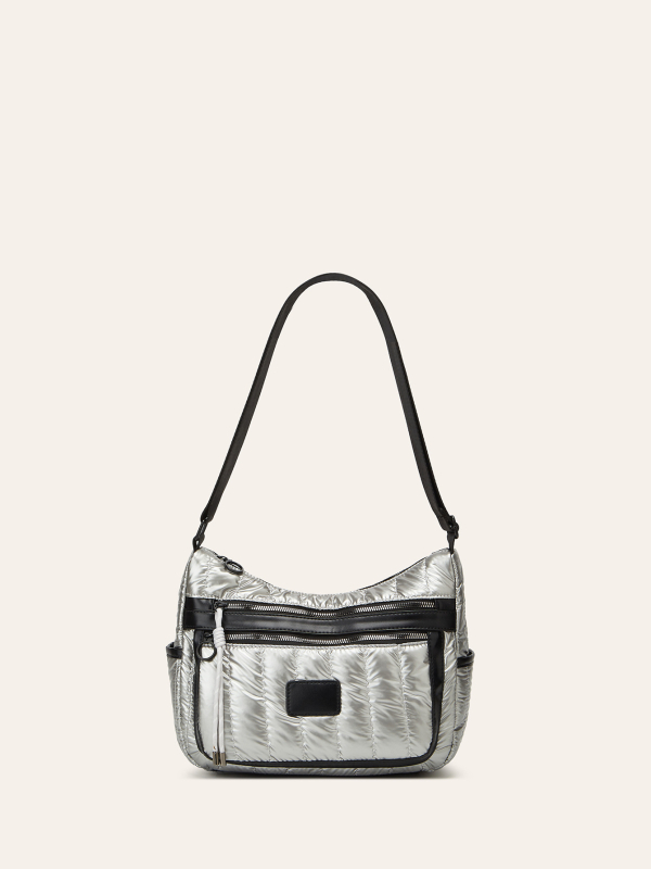 Ženska nylon messenger torba, jednofarbna, velika kapaciteta, minimalistički stil, materijal od prešivane jakne s perjem