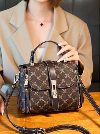 Ženska crossbody torba s kopčom za zaključavanje, karirani uzorak, mala kvadratna torba s laganim luksuznim otiskom