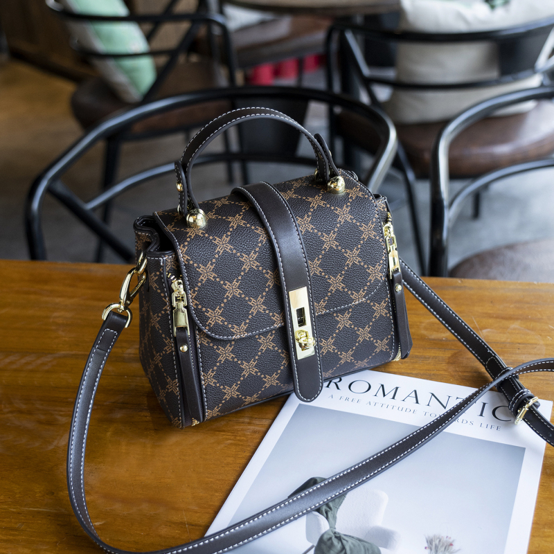 Ženska crossbody torba s kopčom za zaključavanje, karirani uzorak, mala kvadratna torba s laganim luksuznim otiskom