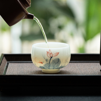 Ceșuță din porțelan jad pictată manual, set Gongfu pentru ceai, ceașcă ceramică cu colorare sub glazură pentru meditație, ceașcă de ceai din porțelan alb-înghețat, o singură ceașcă
