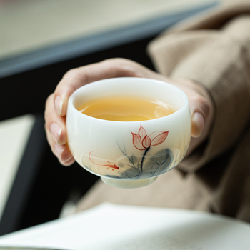 Ceșuță din porțelan jad pictată manual, set Gongfu pentru ceai, ceașcă ceramică cu colorare sub glazură pentru meditație, ceașcă de ceai din porțelan alb-înghețat, o singură ceașcă