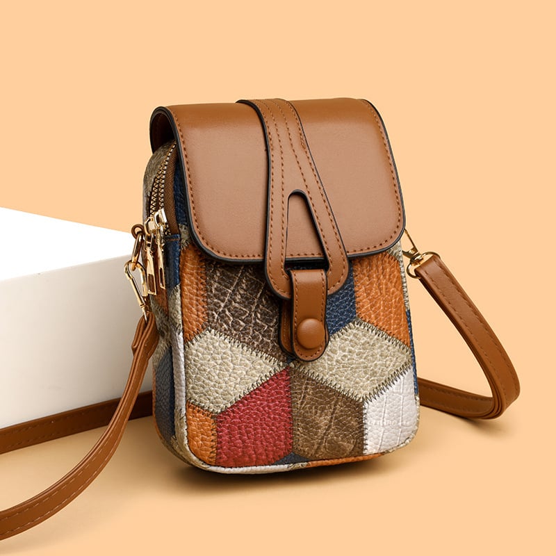 Ženska crossbody torba za telefon s višestrukim pretincima, PU koža, vertikalni mali kvadratni oblik, zatvarač, za svakodnevnu upotrebu