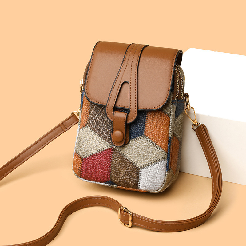 Ženska crossbody torba za telefon s višestrukim pretincima, PU koža, vertikalni mali kvadratni oblik, zatvarač, za svakodnevnu upotrebu