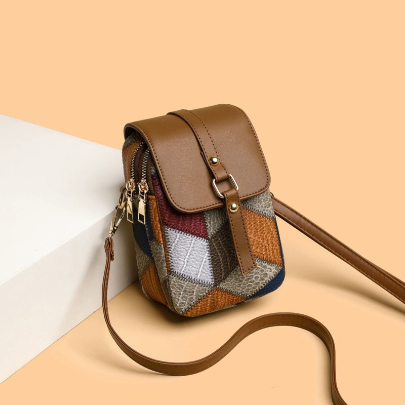 Ženska crossbody torba za telefon s višestrukim pretincima, PU koža, vertikalni mali kvadratni oblik, zatvarač, za svakodnevnu upotrebu