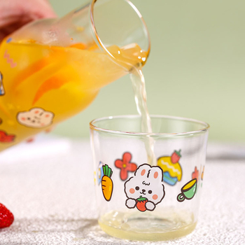 Set din sticlă borosilicată în stil japonez pentru o porție cu motiv de fată desen animat include oală ceașcă pahar pentru suc cană pentru apă rece și sticlă de apă
