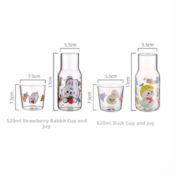 Set din sticlă borosilicată în stil japonez pentru o porție cu motiv de fată desen animat include oală ceașcă pahar pentru suc cană pentru apă rece și sticlă de apă