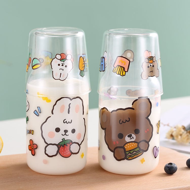 Set din sticlă borosilicată în stil japonez pentru o porție cu motiv de fată desen animat include oală ceașcă pahar pentru suc cană pentru apă rece și sticlă de apă