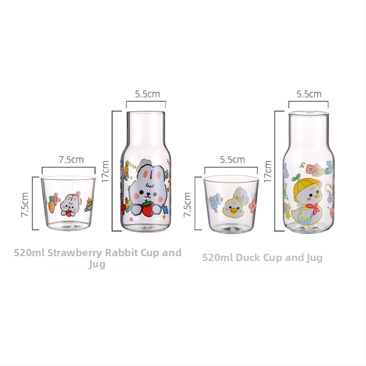 Set din sticlă borosilicată în stil japonez pentru o porție cu motiv de fată desen animat include oală ceașcă pahar pentru suc cană pentru apă rece și sticlă de apă