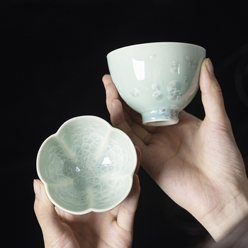 Cească de ceai ceramică retro cu glazură Ice Flower și design Lotus – ceașcă individuală pentru uz casnic