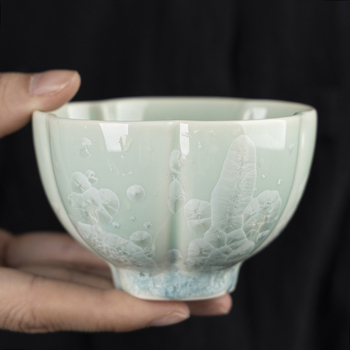 Cească de ceai ceramică retro cu glazură Ice Flower și design Lotus – ceașcă individuală pentru uz casnic