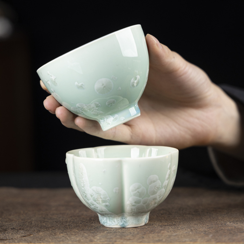 Cească de ceai ceramică retro cu glazură Ice Flower și design Lotus – ceașcă individuală pentru uz casnic