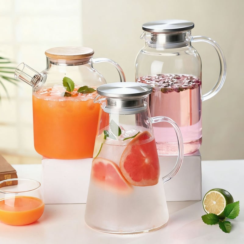Cană din sticlă borosilicată, capacitate mare, pentru apă rece, sucuri și ceaiuri