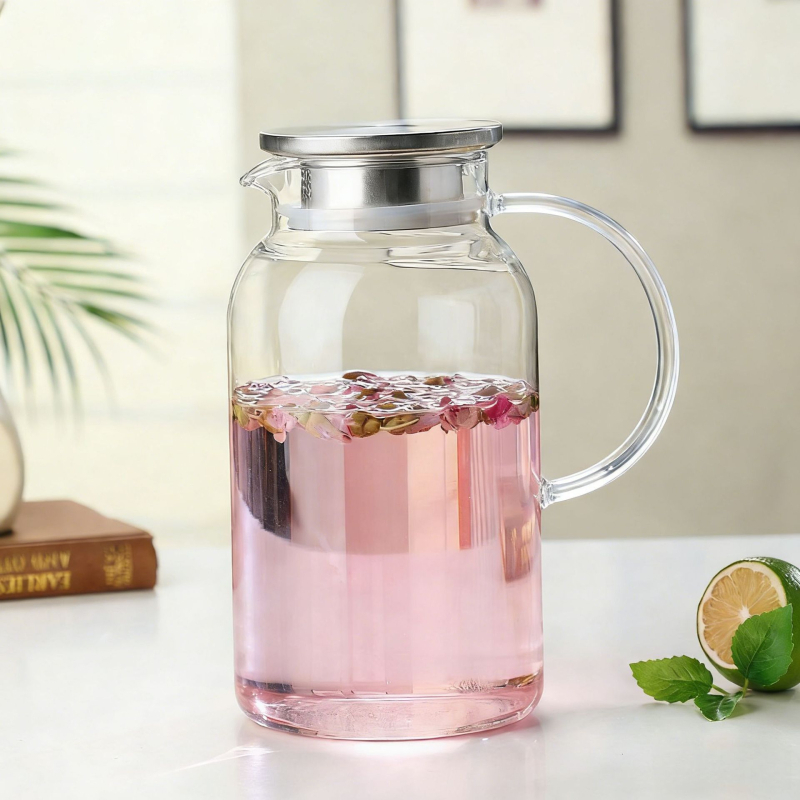Cană din sticlă borosilicată, capacitate mare, pentru apă rece, sucuri și ceaiuri