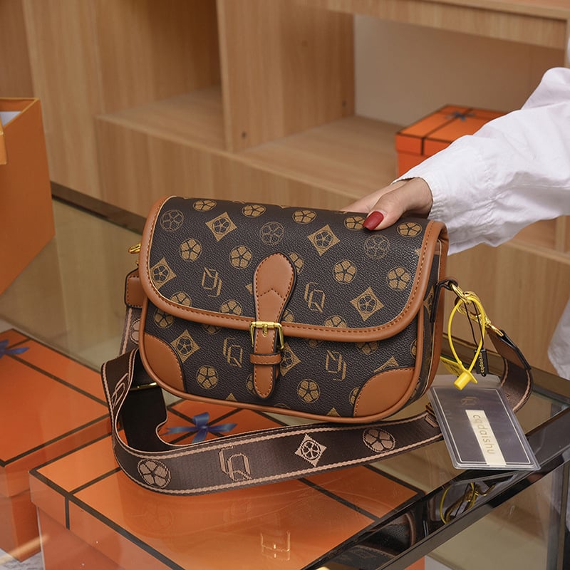 Ženska crossbody torbica s tiskom, mali kvadratni oblik, široka trakica, vrhunska tekstura