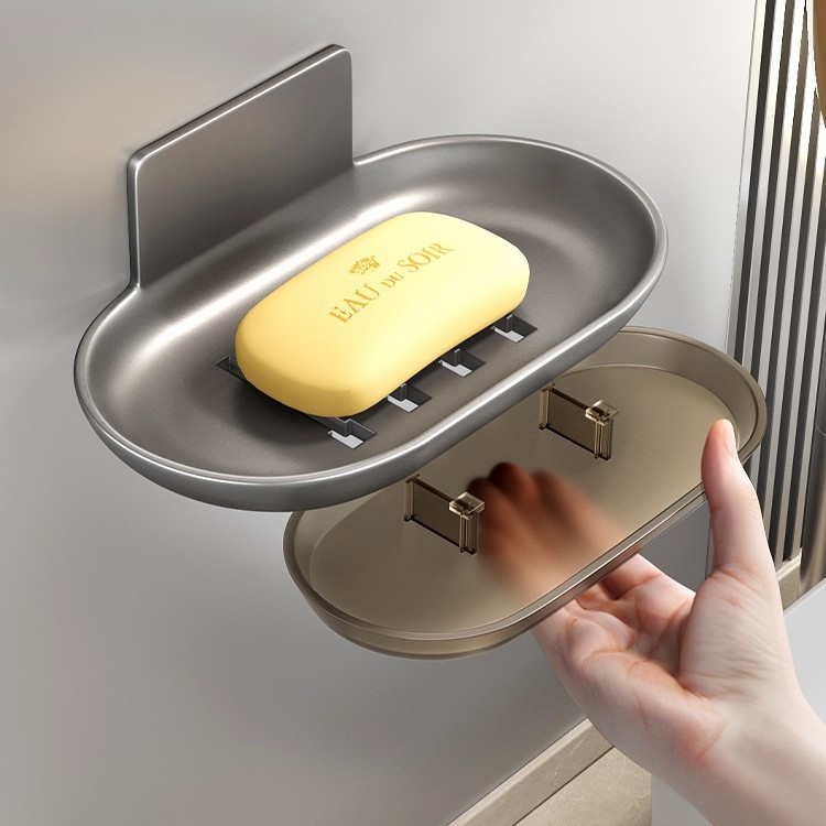 Raft de săpun din aluminiu spațial, cu cutie de colectare a apei, montat pe perete, demontabil și lavabil