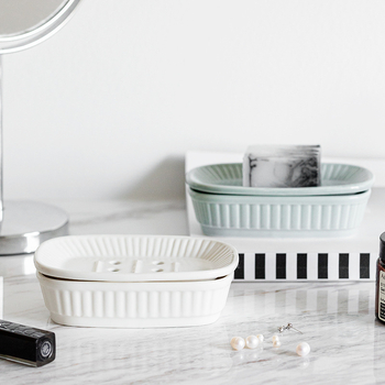 Cutie pentru săpun ceramică, stil nordic minimalist, cu două niveluri și tavă de drenaj